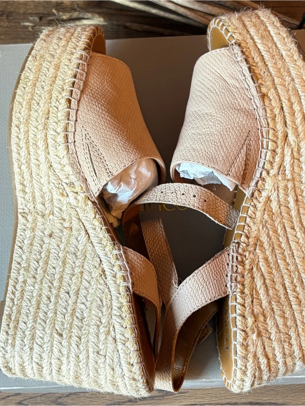 Franco Sarto 'Takara' Taupe Faux Snake Skin Espadrille Wedge Sandals -  Size 8M